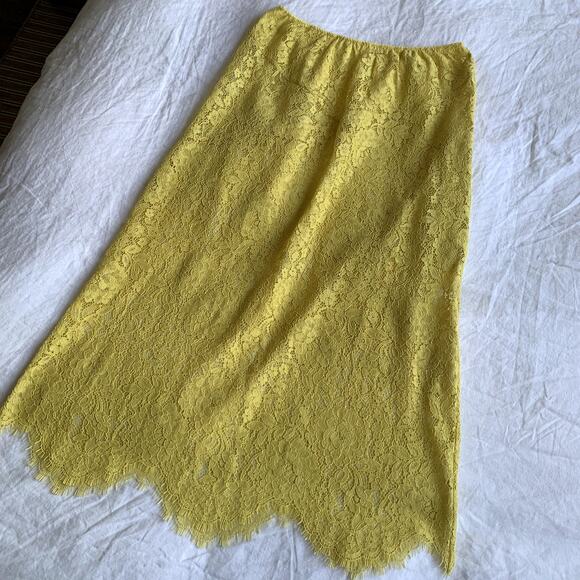 Doen Nandi Lace Sheer Scalloped Pencil Straight Midi Long Skirt Daffodil Yellow - Picture 9 of 15